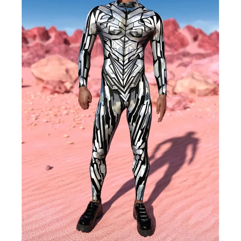 Cool CyberPunk Mechanical Armour Jumpsuit Punk Cosplay Bodysuit Steampunk Costume Halloween Party Shows Men Women Zentai Suit