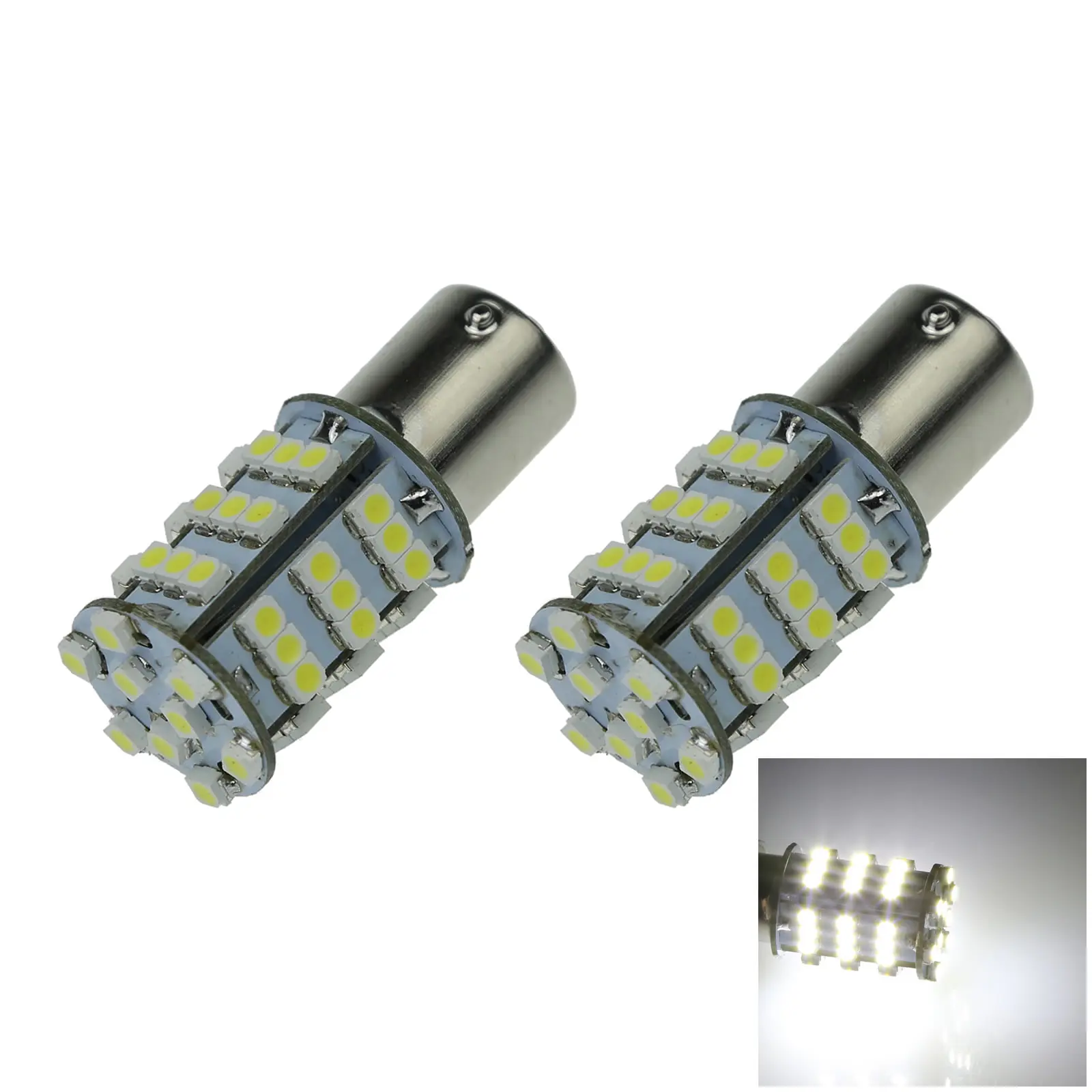 2x White Car 1156 Replacement Light Side Blub 54 Emitters 1210 SMD LED 1093 1759 D019-W