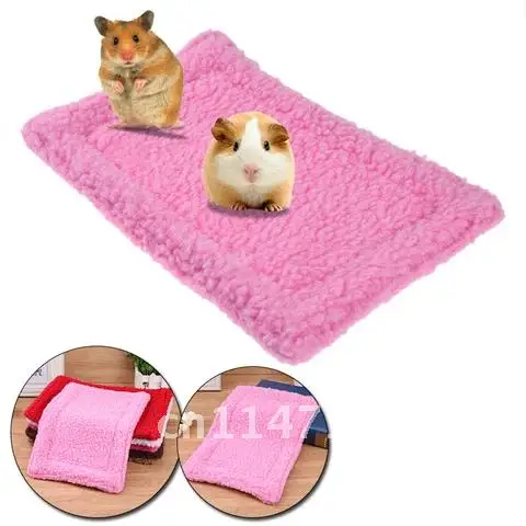 Estera cálida de doble cara para mascotas pequeñas, alfombrilla de felpa para hámster, nido de conejillo de indias, fácil de llevar, cojín Rectangular para cama de conejo