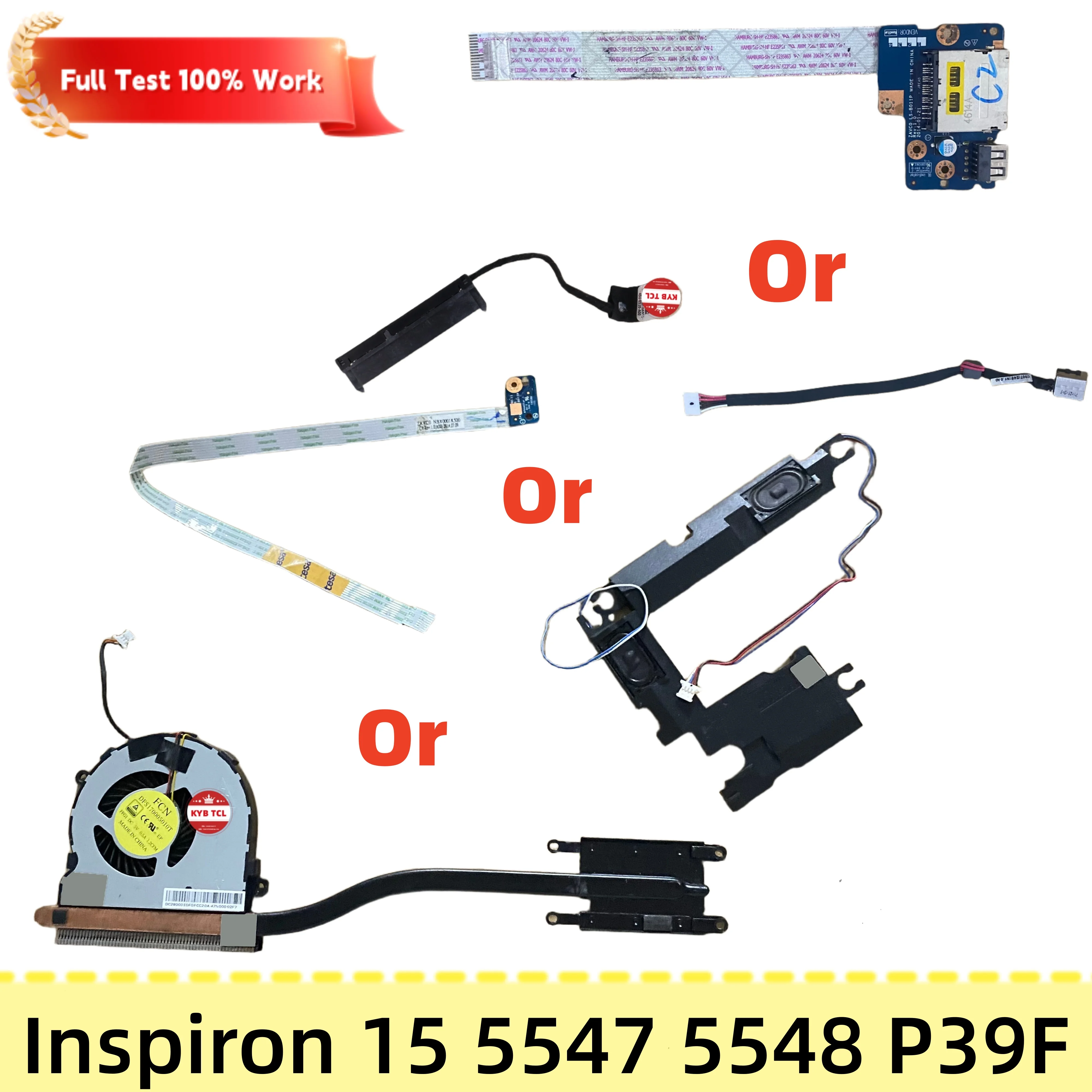 0T55XP 0M03W3 LS-B012P 05WP9M 01XC8V Placa USB SD com Conector de Alimentação DC IN, Dissipador de Calor, Ventoinha, Alto-falantes, Placa LED ou Cabo SATA para Disco Rígido HDD para Dell Inspiron 15 5547 5548 P39F