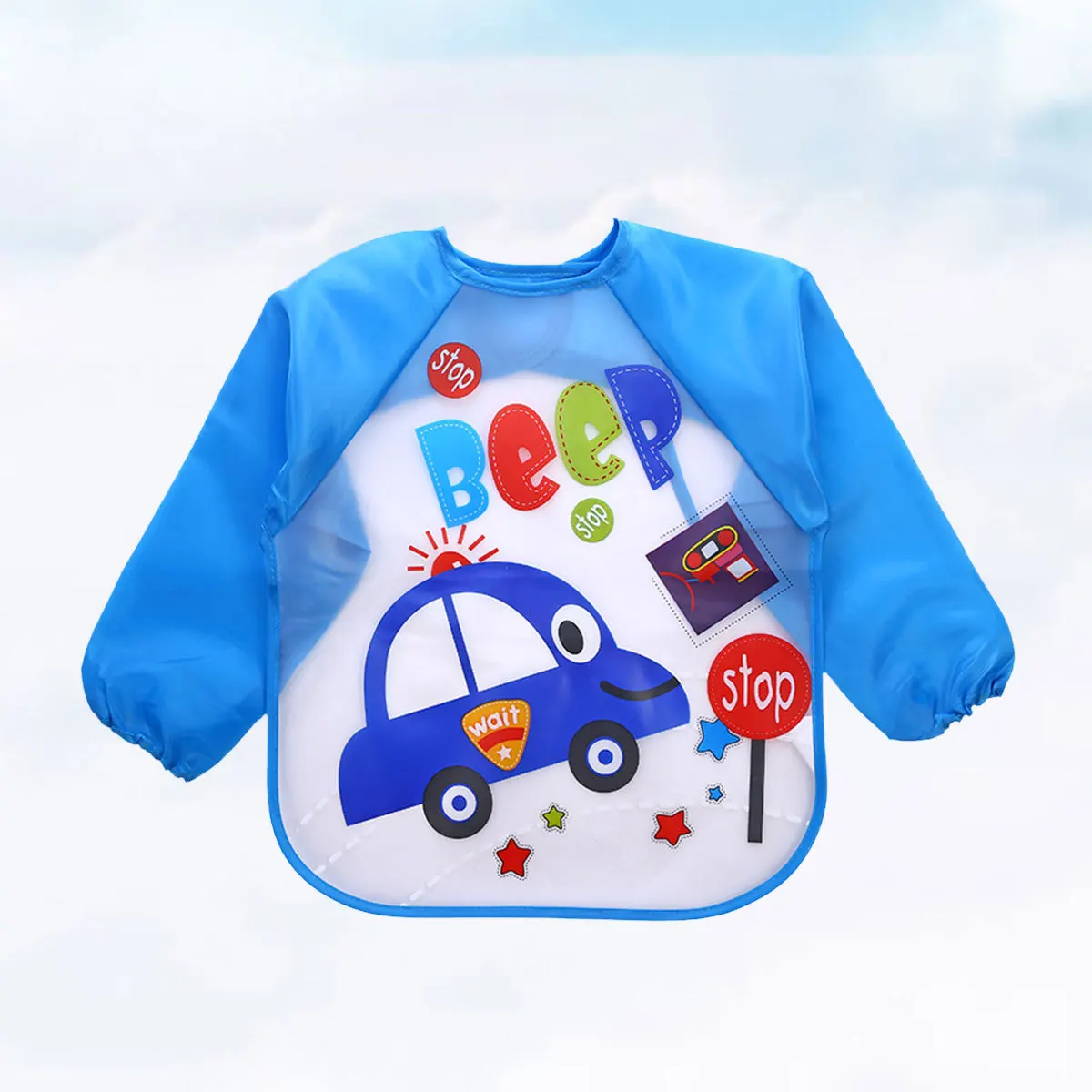 

Sleeved Baby Bib Waterproof Infant Painting Clothes Newborn Blue Cartoon Car Pattern Baby Bib Apron Toddlers Apron
