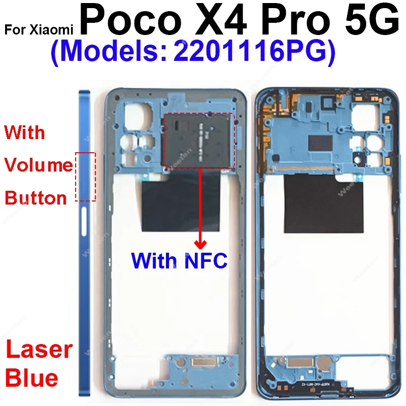 샤오미 포코 X4 프로 X4Pro 5G 중간 하우징 전면 LCD 프레임 베젤 홀더 중간 하우징 커버 예비 부품 수리용