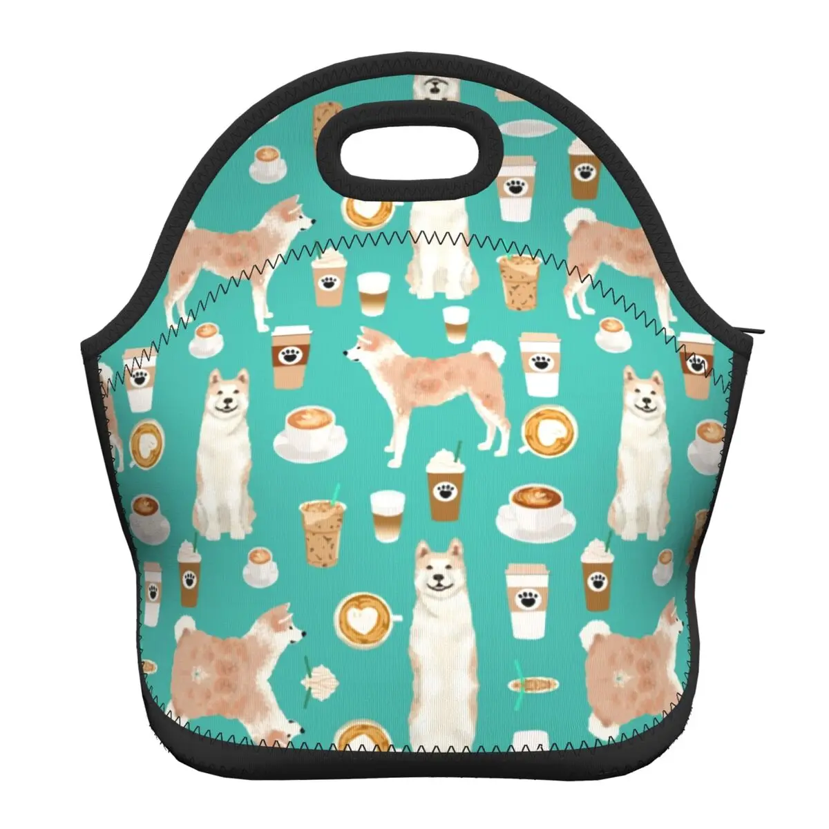 

Neoprene Fashion Akita Coffee Dog Thermal Insulated Lunch Bags Women Pet Animal Portable Lunch Container for School Food Box