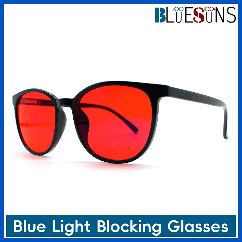 Novos óculos de bloqueio de luz azul de quadro redondo com lentes laranja vermelhas para proteger os olhos ao usar telefones móveis e computadores
