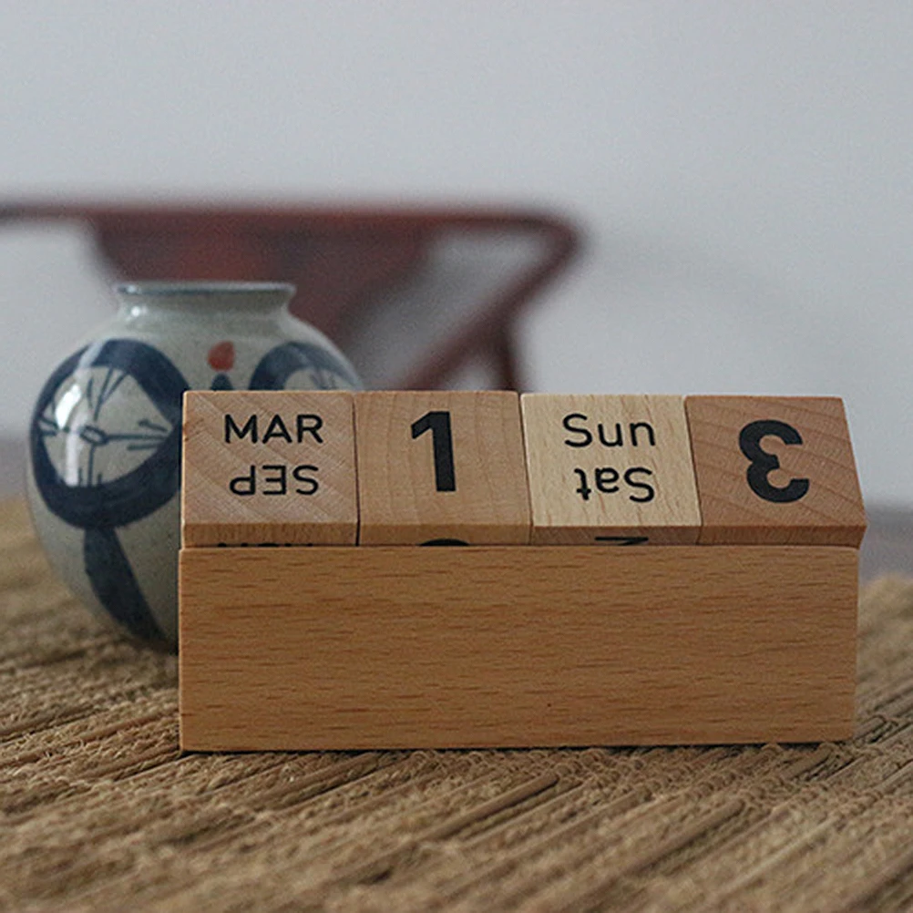 

Wooden Desktop Manual Calendar Handmade Vintage Style Perpetual Date Display Eco-Friendly Wood Calendar For Home Office
