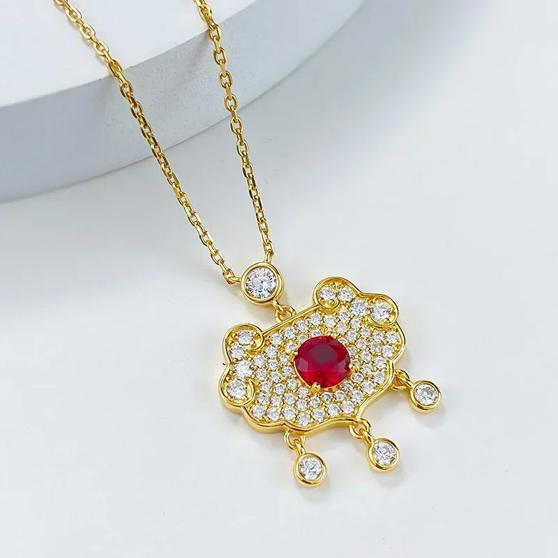 Desire  2024 new S925 silver gold-plated ancient safety lock pendant China-Chic Chinese national style gold necklace fashion