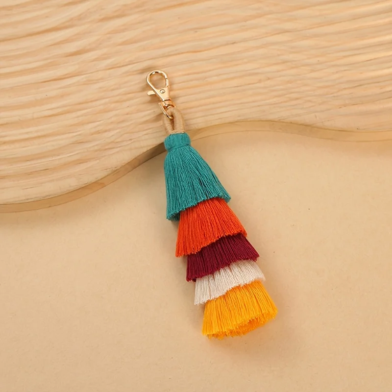 Bohemian Handmade Keychain, Colorful Cotton Thread Pom Tassel Bag Charm DIY Ornament, 1-Pack
