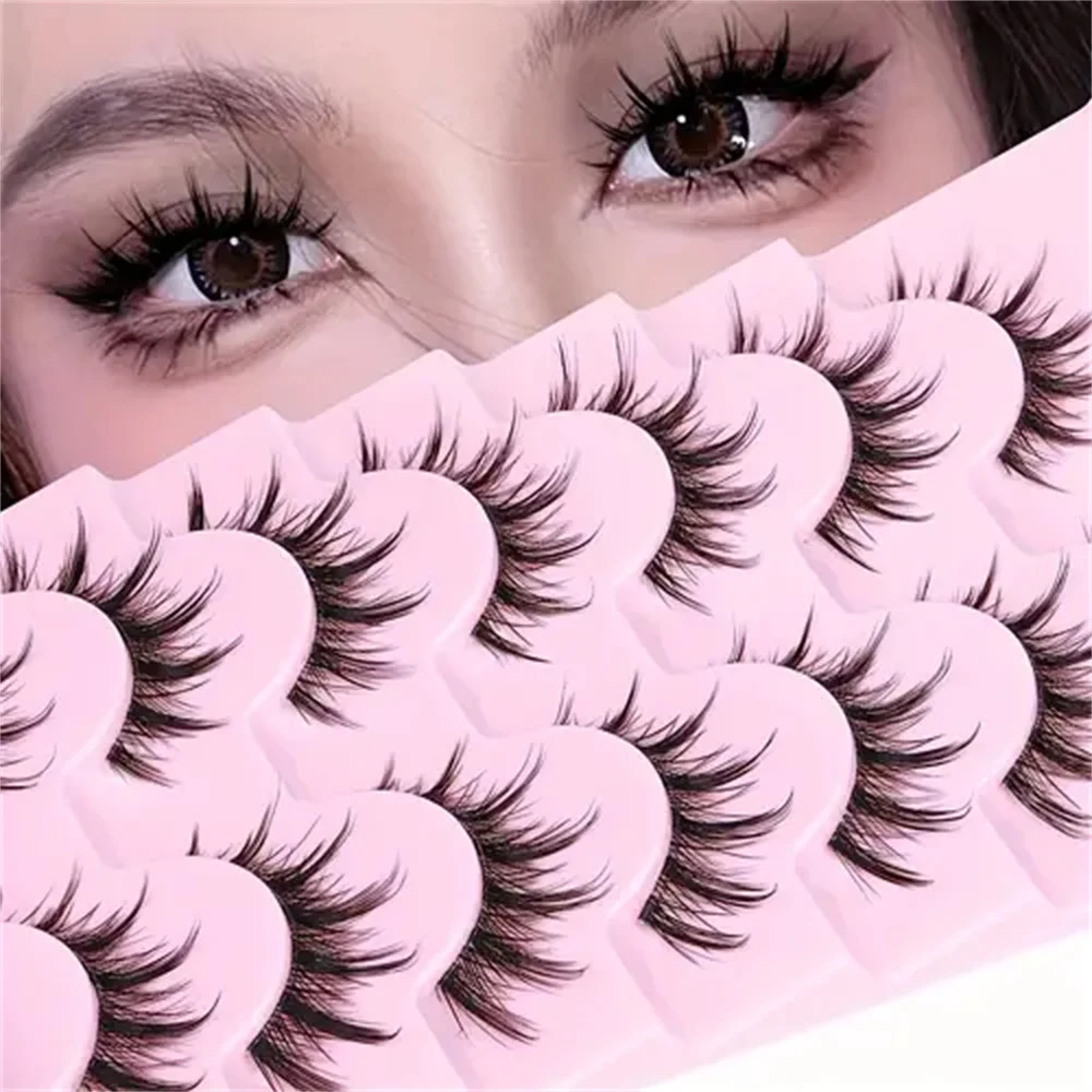 Natural Look False Eyelashes Anime Wispy Fluffy Spiky 3D Volume Eyelashes Pack Korean Japanese Asian Cosplay 7 Pairs