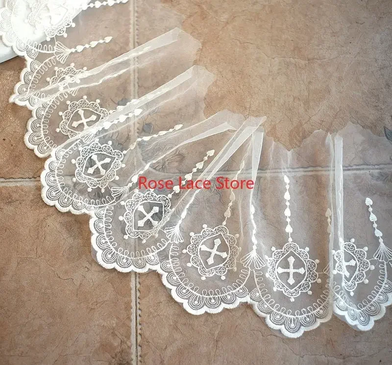 3 yards flower embroidery Lace Trim, floral Ivory soft tulle lace trim, For Doll Dress, girl dress,Wedding dress