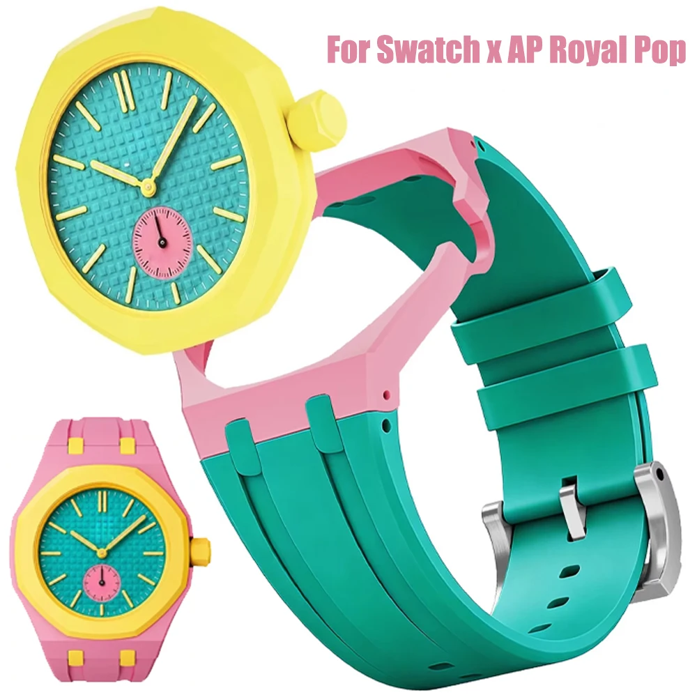 Silicone Strap+ceramic Case Modified Set Wristband for Swatch X AP Royal POP Pocket Watch Change Strap for 3 Clock 12 Clock Band