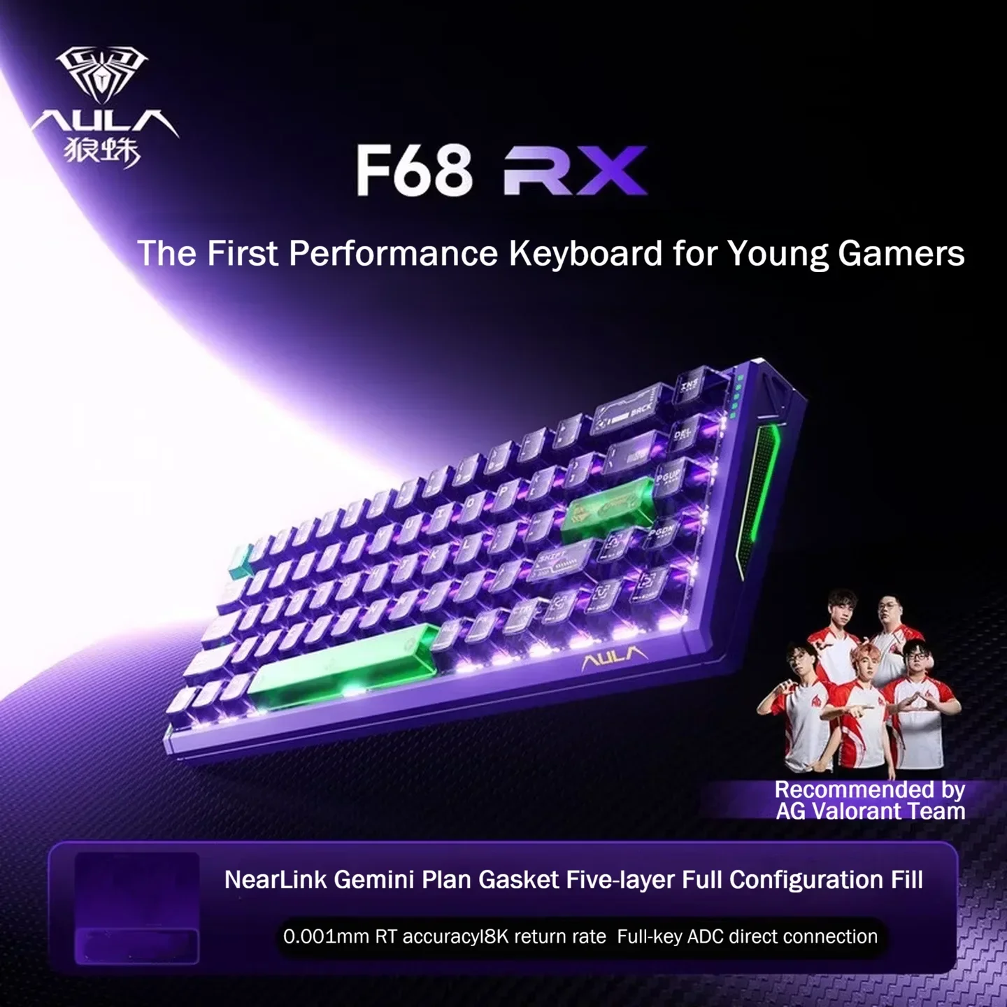 AULA F68 RX Wired Magnetic Gaming Keyboard 8000Hz Polling 0.001mm RT Accuracy 68 Keys 256K Scan Hot-Swappable RT Adjustable PC
