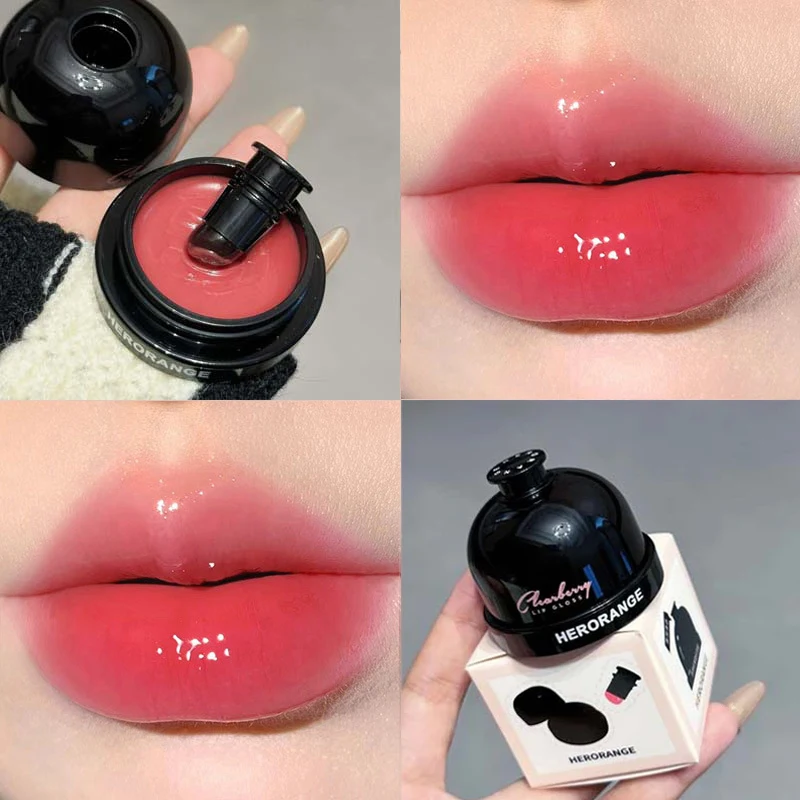 2024 New Mirror Lip Gloss Bell Canned Moisturizing Lip Balm Rose Berry Clear Hydrating Non-Stick Soft Makeup Lip Care With Brush