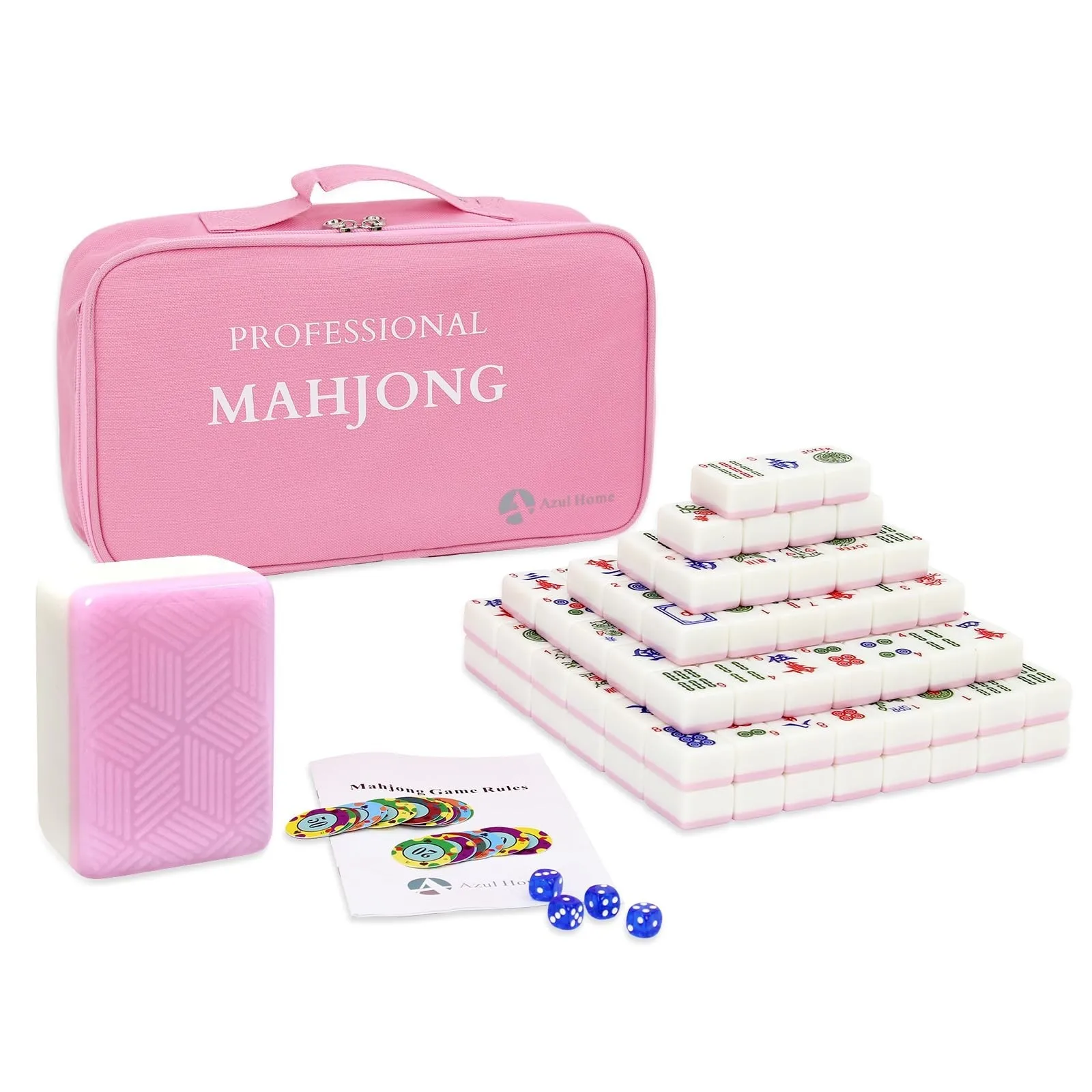 

Complete American Mahjong Set with 166 Pink Tiles Dice Chips and Carrying Bag