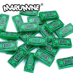 Marumine Tile 1x2 US Dollar Bill Money with Cash Treasure Box Compatible 3069bpx7 MOC Brick Mini Person Model Assembly Kit Block