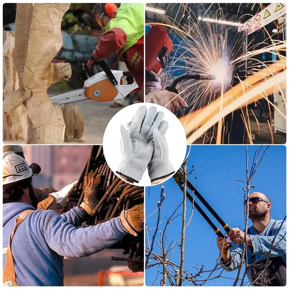 Guantes de trabajo de cuero de vaca, guantes resistentes al calor de soldadura, protección de seguridad, guantes de trabajo de seguridad para soldador, corte de jardinería