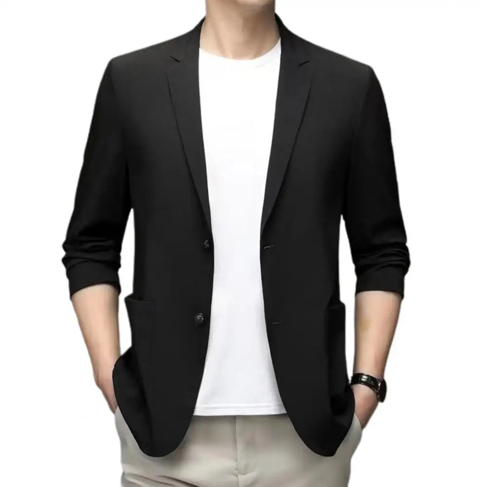 Men Business Jacket Stylish Lapel Business Coat Formal Suit Jacket for Men with Double Buttons Long Sleeves Men Work Jacket