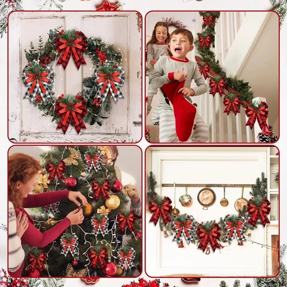 Pine Cones Buffalo Plaid Christmas Bows Rustic Check Checkered Ribbon Ribbon Bowknot Red Ribbon Velvet Velvet Bow Indoor Crafts