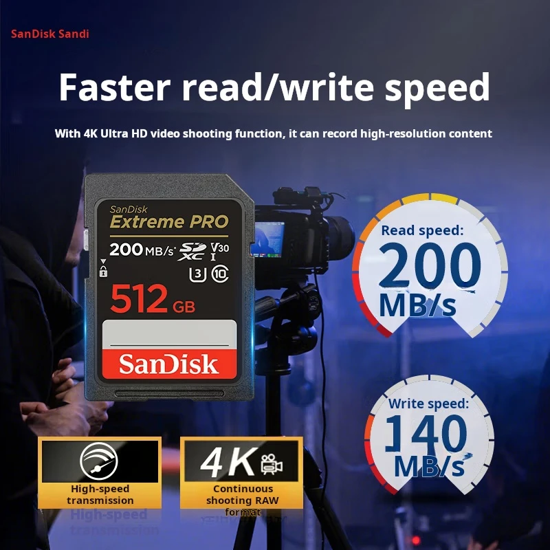

SanDisk 512GB SD Memory Card, 4K V30 U3 C10, Camera Memory Card, Read Speed 200MB/s, Memory Card for Mirrorless/DSLR Cameras