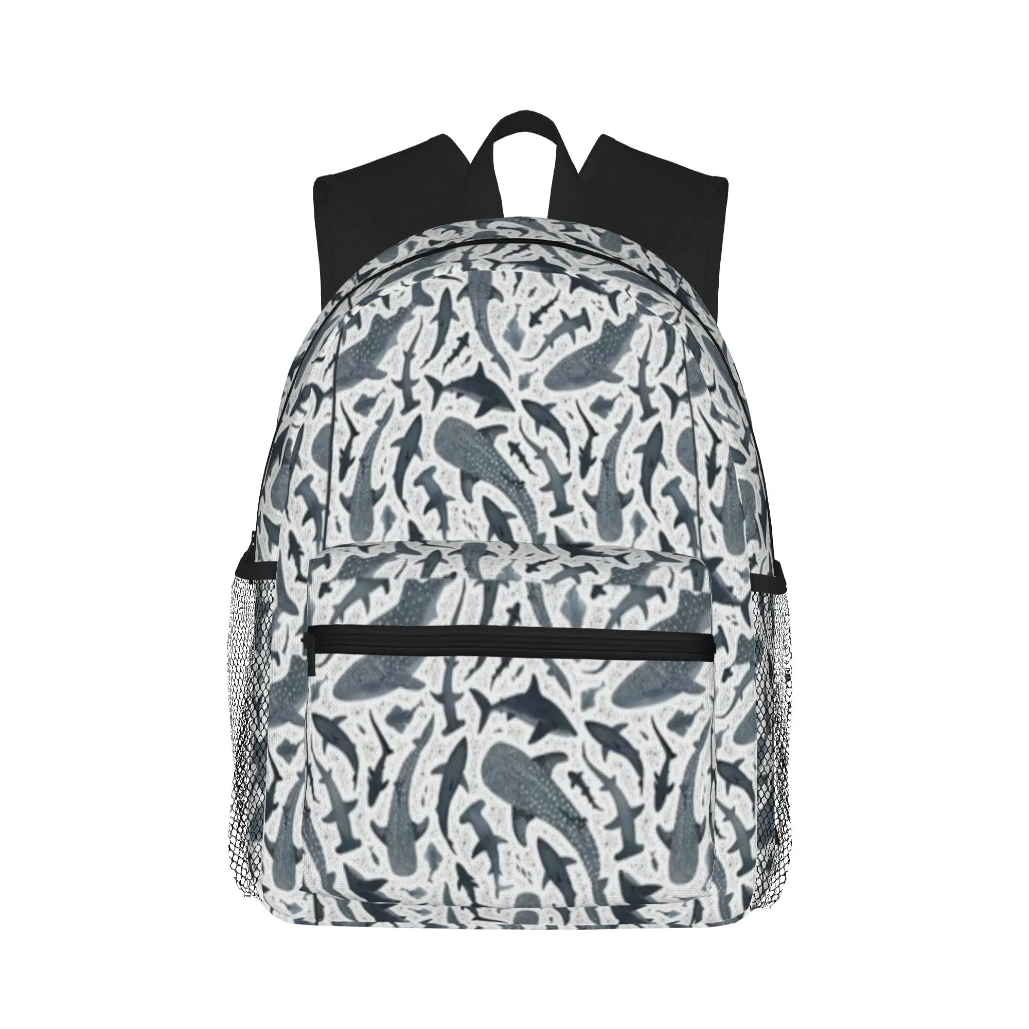 Monochrome grey watercolour shark ocean on white  Casual Backpack for Students and Adults Man backpack