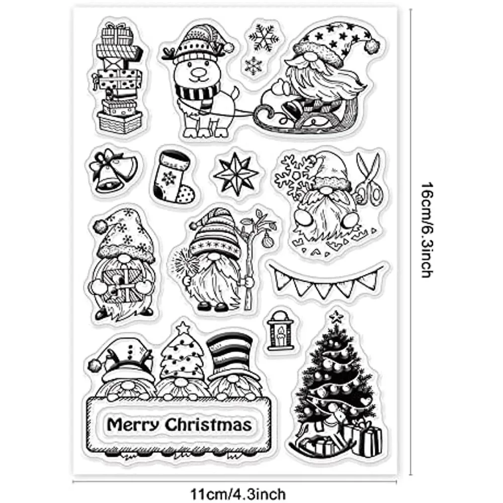 Merry Christmas PVC Plastic Stamps, Gifts Christmas Tree Christmas Gnome Clear Stamp for DIY Scrapbooking, Photo Album