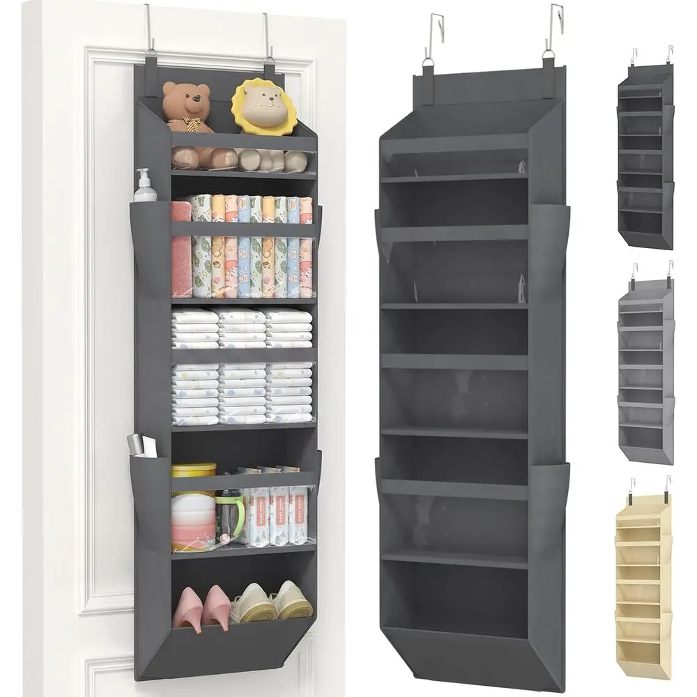 5-Section Clear Window Hanging Organizer with 4 Side Pockets, 40 lbs Load Capacity, Ideal for Door or Closet Storage in Bedroom,