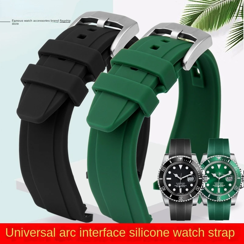 Curved End silicone rubber watch strap for men Rolex Water Ghost seiko citizen tissot 20MM 22MM sport Wristband Universal Belt