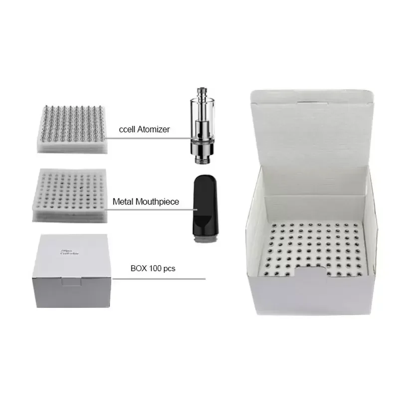 50 Uds CC-ell cerámica Vape cartuchos atomizadores 0,5 ml 1,0 ml blanco negro oro plata punta de goteo de madera 510 cartuchos de hilo