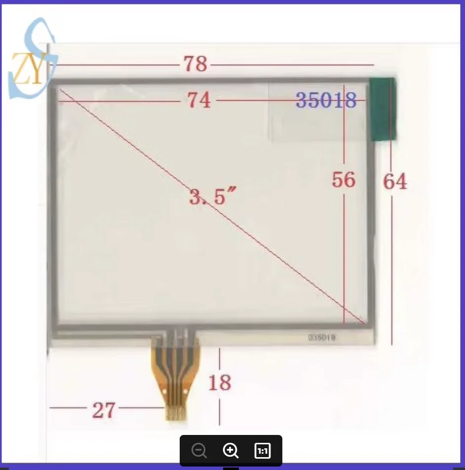 ZhiYuSun 035018 3.5 inch  78*64 4 wire  TOUCH SCREEN    for gps glass   touch panel width 64mm length 78mm compatible touch