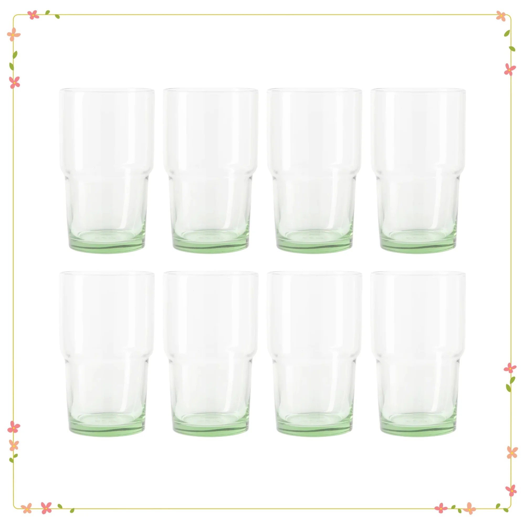Cristalería verde transparente, paquete de 8, vasos de 15 oz para bebidas heladas, cócteles y bebidas diarias