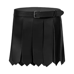 Halloween Rave Party Medieval Warrior Cosplay Costume Adult PU Leather Skirt with Belt Roman Gladiator Kilt Knight Battle Skirt