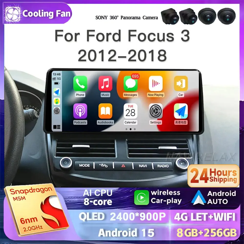 12.3 inch Car Stereo Radio For Ford Focus 3 2012-2018 Wireless Carplay Android Auto Navigation 4G Lntelligent Multimedia Player
