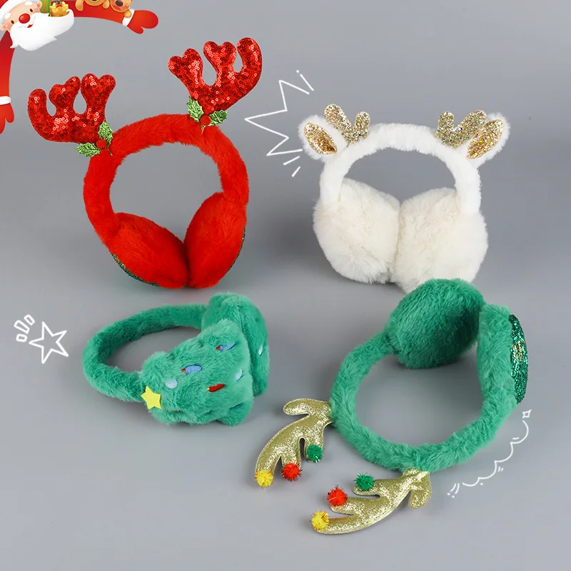 Christmas plush earmuffs for women Korean style cute winter foldable warm ear covers cold ear covers ear warm ear bags