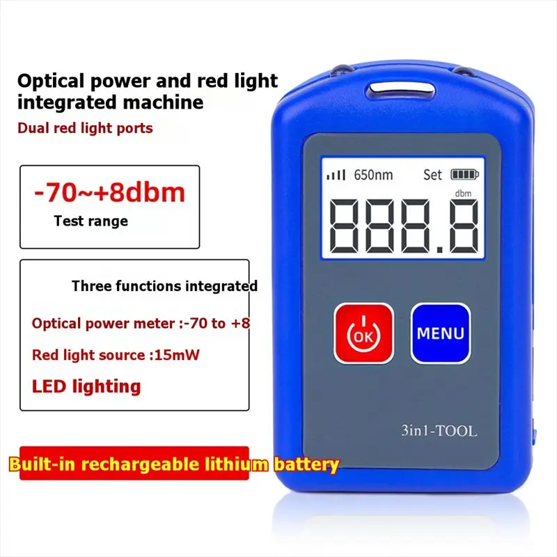 [B17B!】 Rechargeable Fiber Power Meter Type-C With Red Beam Check Display 15MW Red Light For Routine Line Repair Service Work