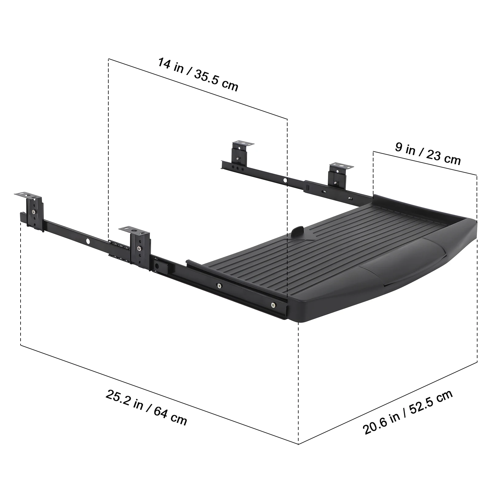 White Adjustable Under Desk Keyboard Tray,Hidden Drawer Storage with Rotating Mouse Tray, Slide Rail Not Included, Office/Home