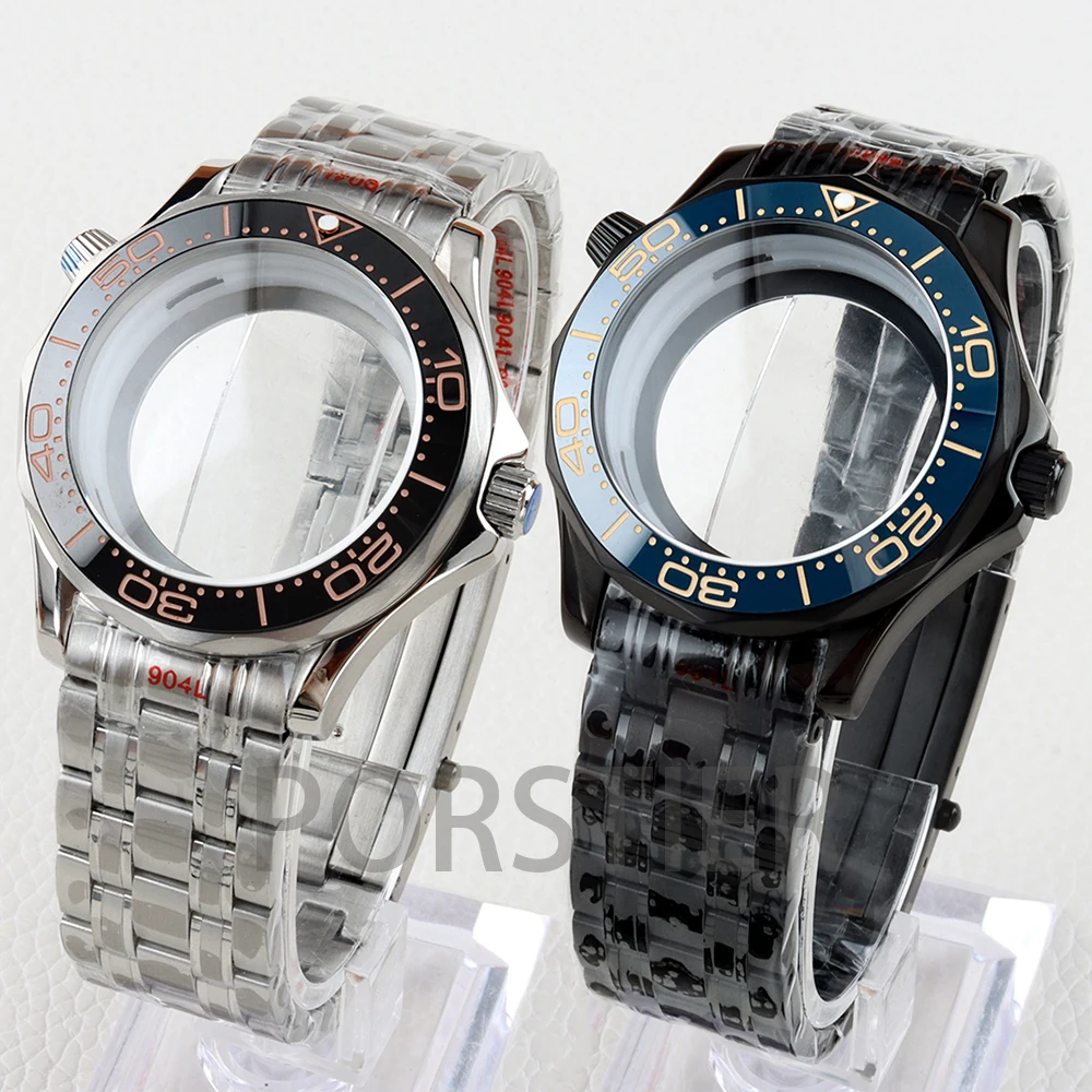 

Silver/Black Pvd 41mm NH35 Watch Case 20mm 316L Stainless Steel Strap for Seamaster NH35 NH36 Movement 31mm Dial Waterproof Case