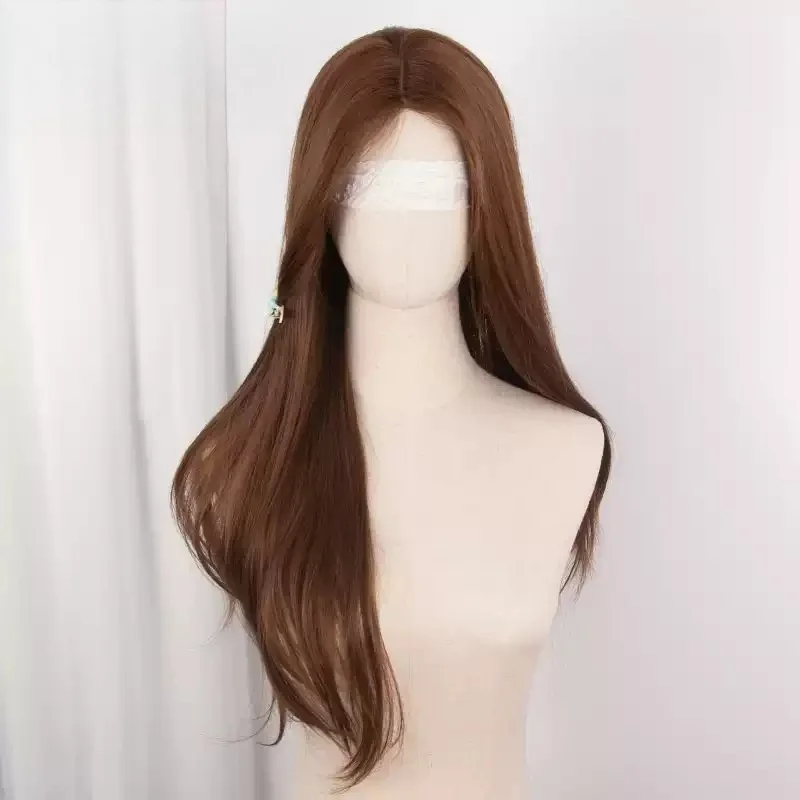 Caramel Warm Brown High‑Layered Long Straight Synthetic Cosplay Wig, Full‑Head Wig for Halloween Event Party Cos Role‑Playing