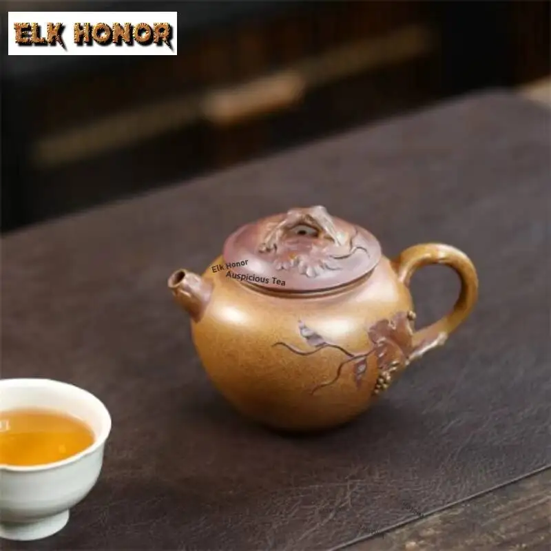 ZAEYORIA 350ml Yixing Purple Clay Teapots Handmade Peaches Herald Spring Pot Raw Ore Wood-fired Mud Kettle Chinese Zisha Tea Set