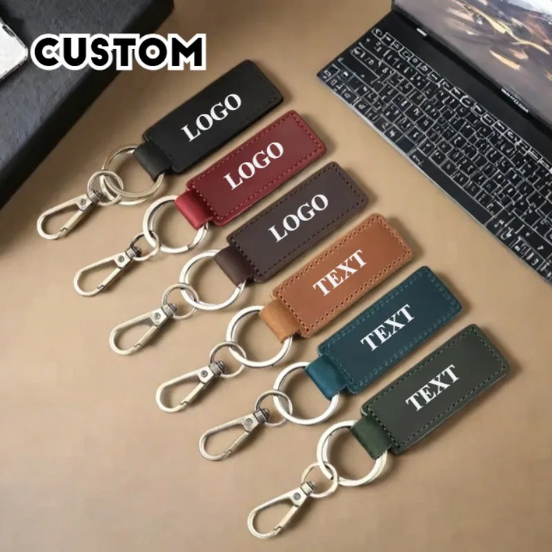 Genuine Leather Retro Cowhide Keychain Metal Lobste Clasp Pendant Fashion Custom Personalize LOGO Anti-lost Car Keyring Wholesal