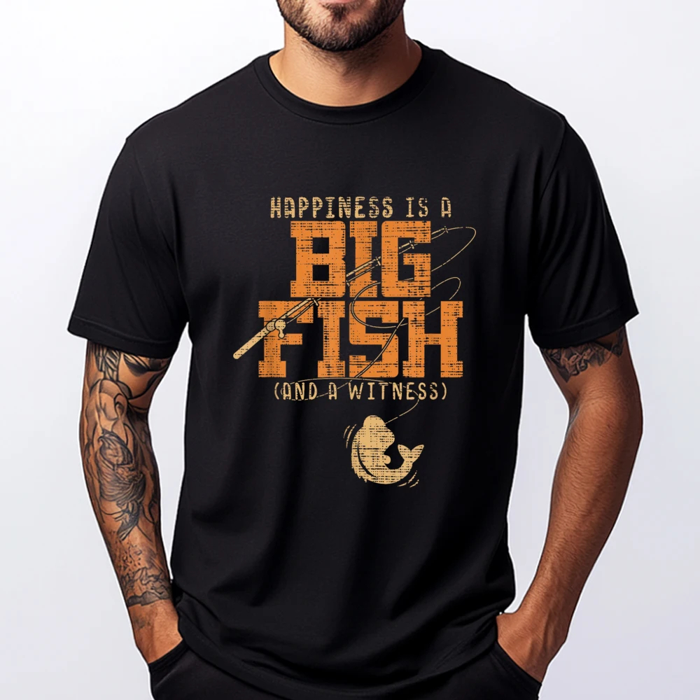 

Happiness is A Big Fish And A Witness Fishing Tee Funny T Shirts Mens T Shirt Cinco de Mayo