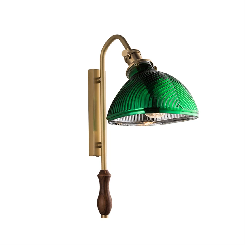 

American vintage full copper wall lamps modern luxury walnut green loft living room hallway bedroom bedside wall sconces lights