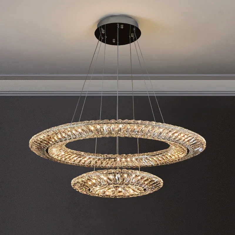 

Light luxury golden ceiling round crystal chandelier art ring living room lamp indoor lighting home lighting Led chandelier