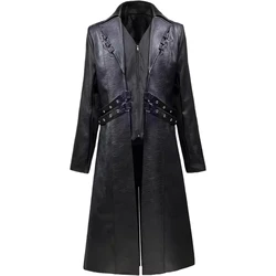 Vintage Medieval Gothic Long Leather Windbreaker European American Steampunk Men Leather Coats Assassin Elves Pirate Costume