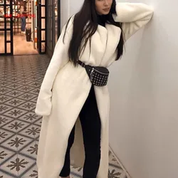 White Teddy Coats Faux Fur Jacket Elegant Long Shaggy Trench Women Furry Jackets Fluffy Artificial Fur Coat 2024 Winter Homewear