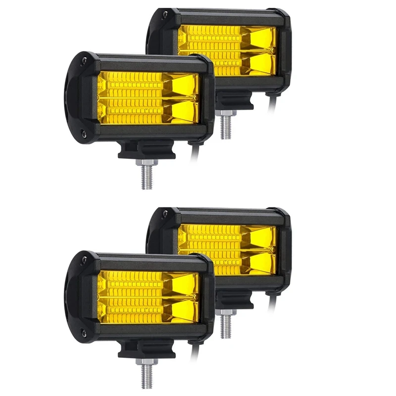 4X 5 Inch 72W LED Work Lights Waterproof Off Road Pod Fog Lights Yellow Lamps For Trucks ATV UTV Polaris Boat Golf Cart