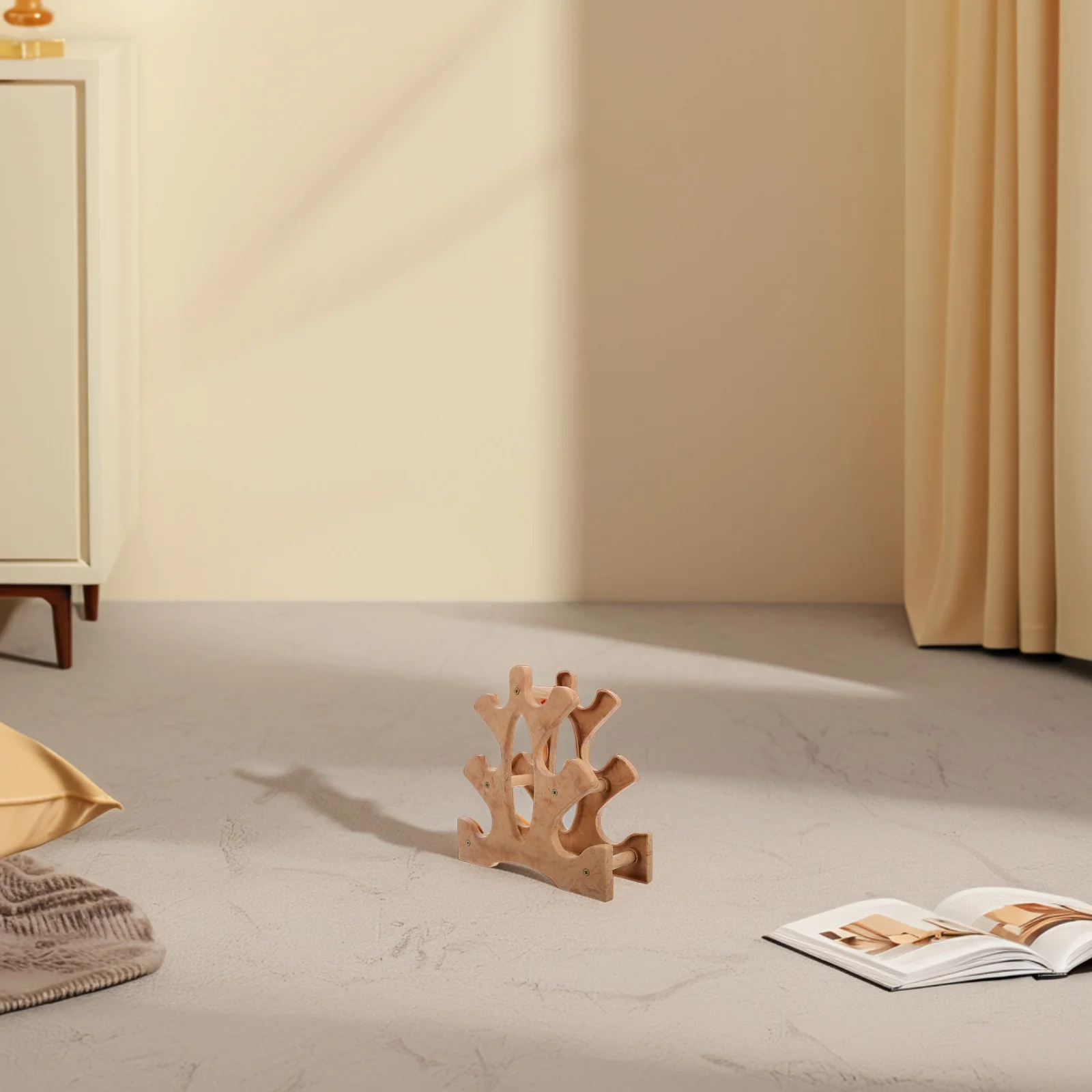 Estante pequeño para mancuernas, soporte Natural resistente de tres niveles para mancuernas, organizador de almacenamiento para gimnasio en casa, organizador de gimnasio