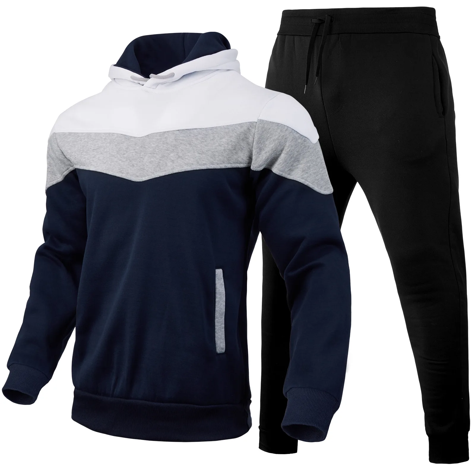 رجل رياضية هوديي Sweatpants مجموعة الشتاء صوف مبطن بدلة رياضية الخريف التدريب الركض الزي شريط إضاءة لوحة مقنعين Swe