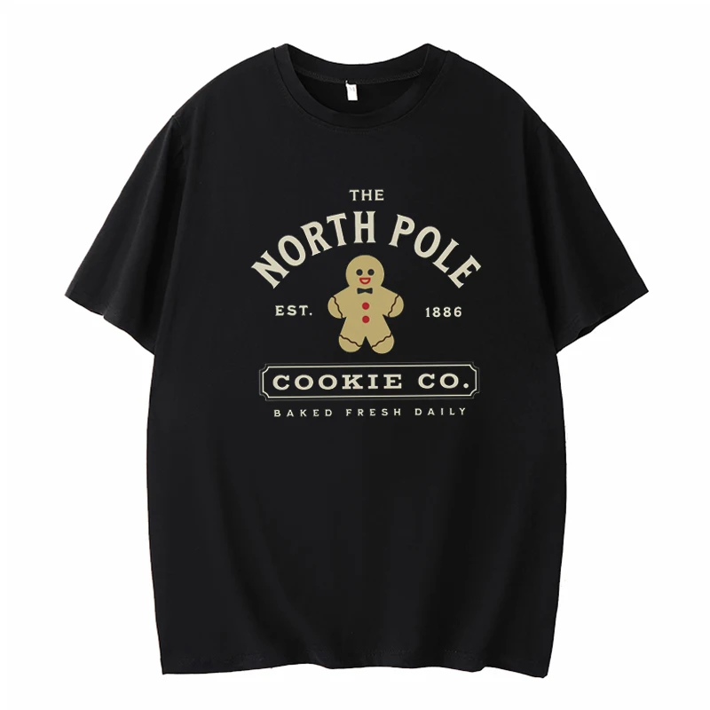 The North Pole Cookie Co Baked Fresh Daily Short Sleeve Christmas Cartoon Cute Cookie Man T Shirt Christmas Gifts