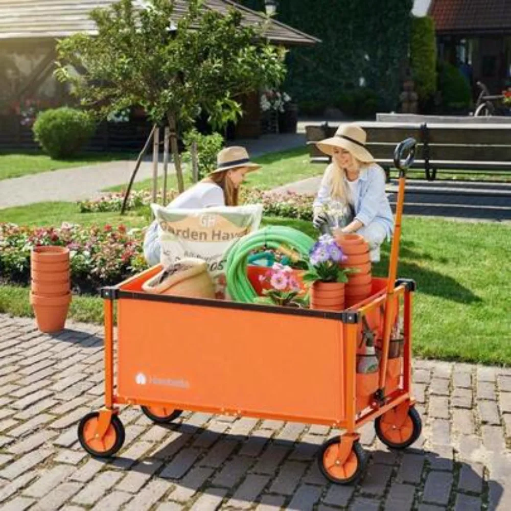Wagon Cart 150L Heavy Duty Folding Utility Wagon with 360 Degree Rotating Wheels, 260 Lbs Load Capacity, Portable Rolling Storage Cart for Garden Yard Outdoor Shopping Grocery Beach Picnic Sports Camping, Quick Fold Setup, Compact Car Trunk Storage