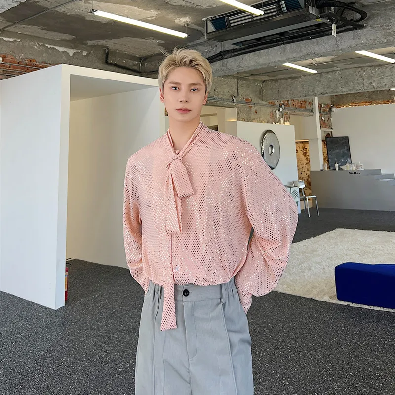 

Pink irt Men's DK orm Personali Trend Korean Version Ins Famous Nightclub Stage Performance Clothing Sequin Top