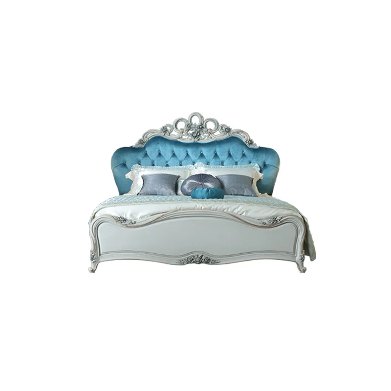 

Для высококачественных наборов мебели для спальни, кровать размера «king-size», кровать во французском стиле из массива дерева, синий бархат, мягкие кровати